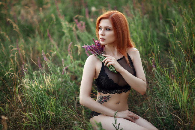 Redhead outdoor woman bathroom